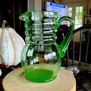 Vintage Green Uranium Glass Pitcher